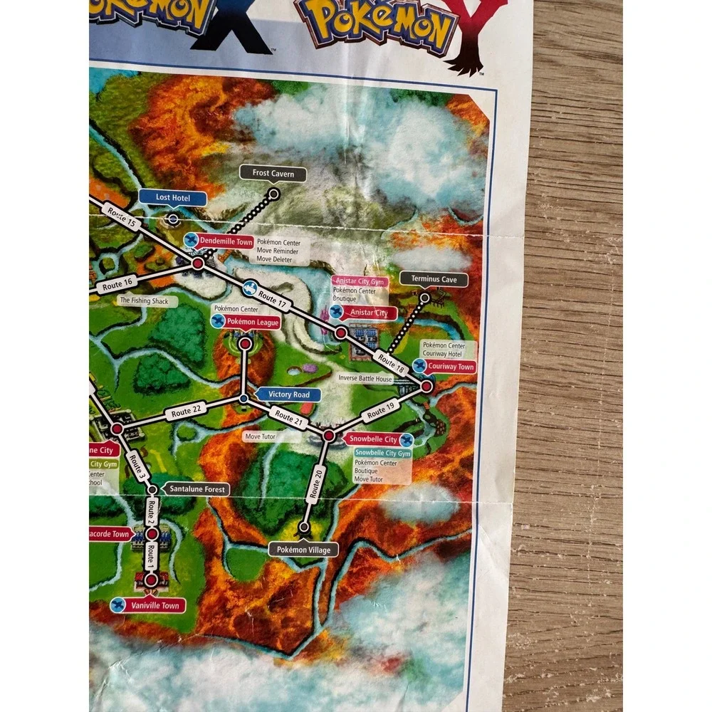 Pokemon X Y Kalos Region Map & Type Matchup Chart Poster 2013 Nintendo 14x10